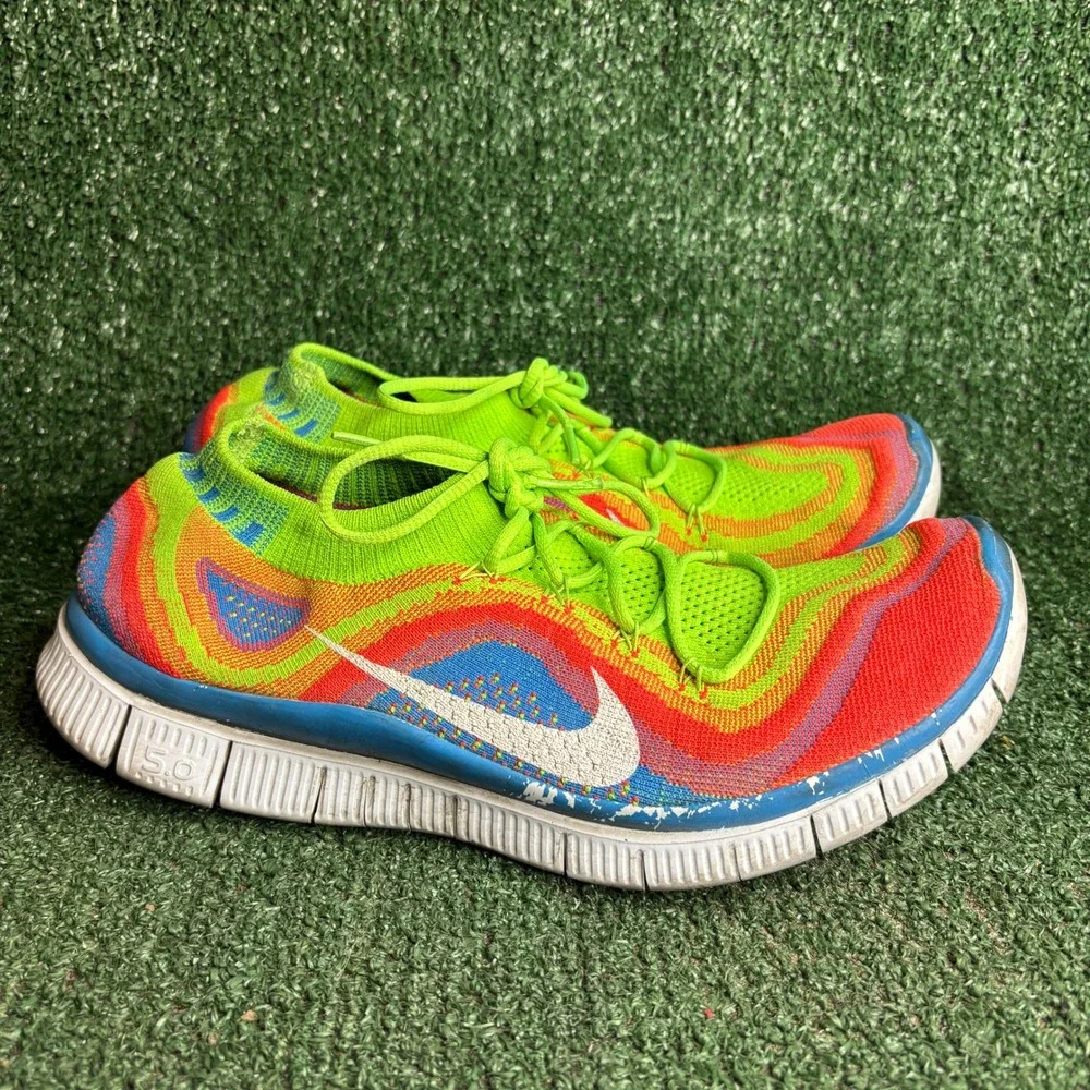Nike Free Flyknit 5.0 Rainbow Woven Running Sneaker Green Multicolor Mens Sz 11